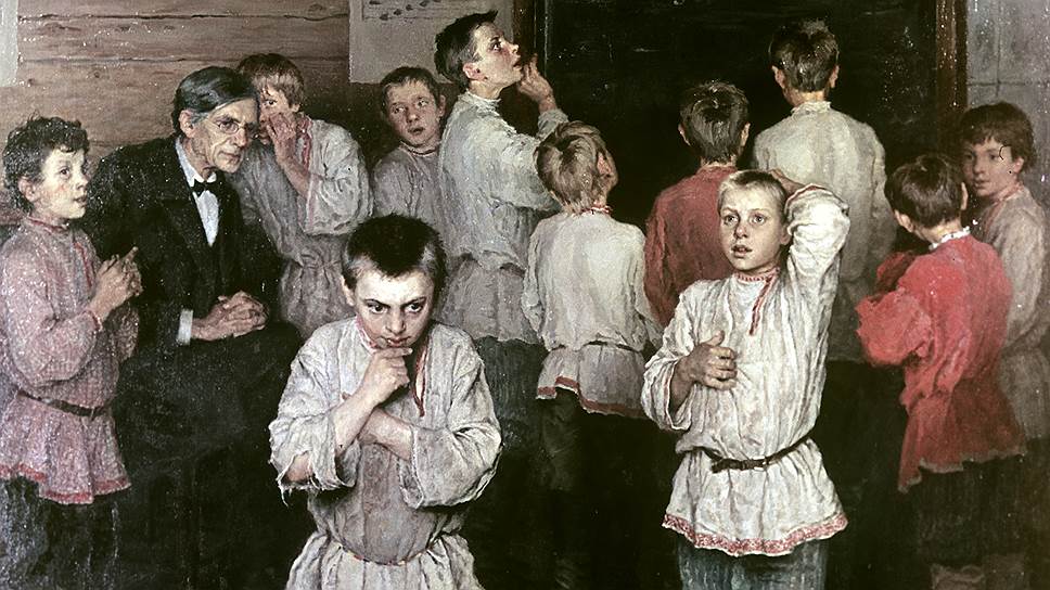 До революции картина "Устный счет в школе С. А. Рачинского" рекламировала идею церковно-приходских школ. После революции картина стала называться просто "Устный счет", а имя Рачинского куда-то делось